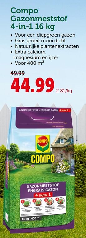 Promoties Compo gazonmeststof 4-in-1 - Compo - Geldig van 27/03/2019 tot 06/04/2019 bij Aveve