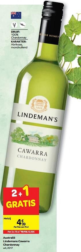 Promotions Australië lindemans cawarra chardonnay wit, 2017 - Vins blancs - Valide de 13/03/2019 à 31/03/2019 chez Carrefour