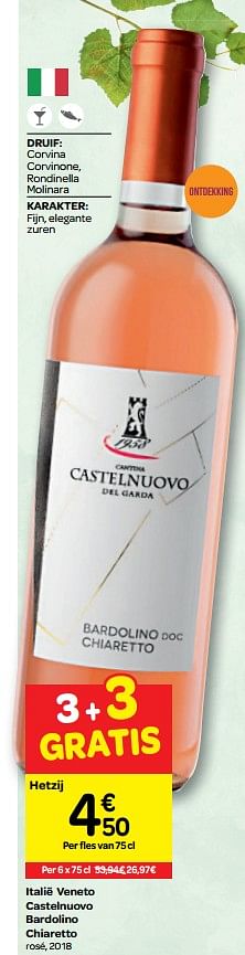 Promoties Italië veneto castelnuovo bardolino chiaretto rosé, 2018 - Rosé wijnen - Geldig van 13/03/2019 tot 31/03/2019 bij Carrefour