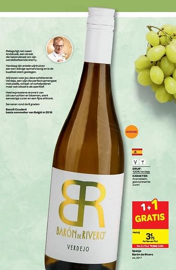 Promoties Spanje barón de rivero wit, 2017 - Witte wijnen - Geldig van 13/03/2019 tot 31/03/2019 bij Carrefour