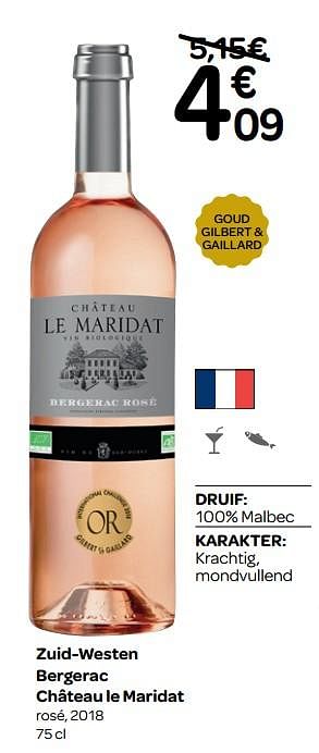 Promoties Zuid-westen bergerac château le maridat rosé, 2018 - Rosé wijnen - Geldig van 13/03/2019 tot 31/03/2019 bij Carrefour
