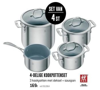 Promoties 4-delige kookpottenset 3 kookpotten met deksel + sauspan - Zwilling J.A Henckels - Geldig van 14/03/2019 tot 31/03/2019 bij Freetime