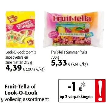 Promoties Fruit-tella of look-o-look volledig assortiment - Huismerk - Colruyt - Geldig van 13/03/2019 tot 26/03/2019 bij Colruyt