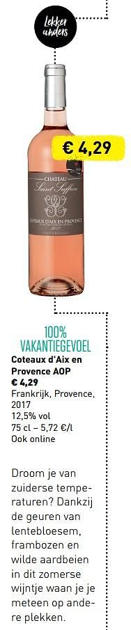 Promoties Coteaux d`aix en provence aop frankrijk, provence 2017 - Rosé wijnen - Geldig van 18/03/2019 tot 20/04/2019 bij Lidl