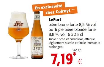 Promotions Lefort bière brune forte ou triple bière blonde forte - Lefort - Valide de 13/03/2019 à 26/03/2019 chez Colruyt