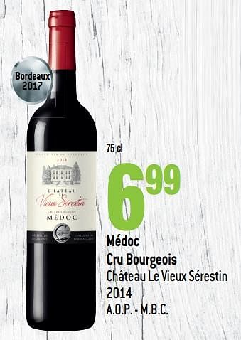 Promoties Médoc cru bourgeois château le vieux sérestin 2014 - Rode wijnen - Geldig van 13/03/2019 tot 09/04/2019 bij Match