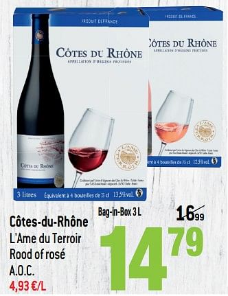Promoties Côtes-du-rhône l`ame du terroir rood of rosé - Rode wijnen - Geldig van 13/03/2019 tot 09/04/2019 bij Match