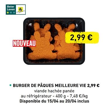 Promotions Burger de pâques meilleure vie - Produit maison - Lidl - Valide de 18/03/2019 à 20/04/2019 chez Lidl