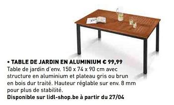 Promotions Table de jardin en aluminium - Produit maison - Lidl - Valide de 18/03/2019 à 04/05/2019 chez Lidl