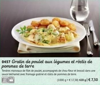 Promotions Gratin de poulet aux légumes et röstis de pommes de terre - Produit maison - Bofrost - Valide de 01/03/2019 à 29/09/2019 chez Bofrost