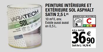Promotions Peinture intérieure et extérieure sol asphalt satin - Variatech - Valide de 08/03/2019 à 28/03/2019 chez Brico Depot