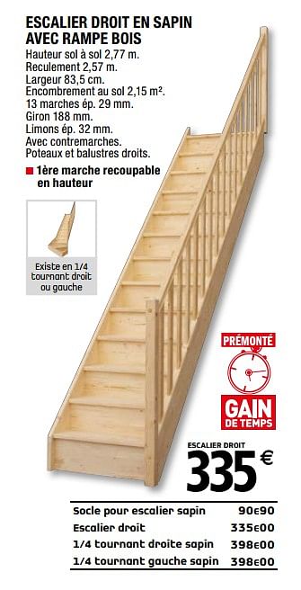 Promotions Escalier droit en sapin avec rampe bois - Produit Maison - Brico Depot - Valide de 08/03/2019 à 28/03/2019 chez Brico Depot
