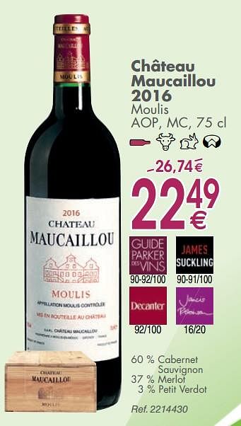 Promoties Château maucaillou 2016 moulis aop, mc - Rode wijnen - Geldig van 05/03/2019 tot 31/03/2019 bij Cora
