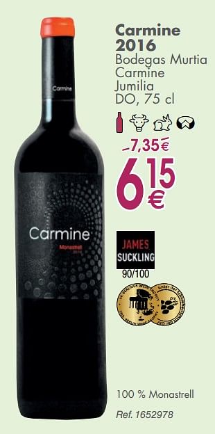 Promotions Carmine 2016 bodega murtia carmine jumilia do - Vins rouges - Valide de 05/03/2019 à 31/03/2019 chez Cora