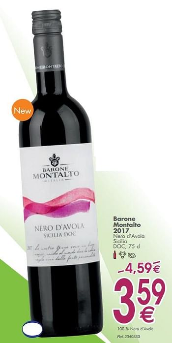 Promoties Barone doc, 75 cl montalto 2017 nero d`avola sicilia doc - Rode wijnen - Geldig van 05/03/2019 tot 31/03/2019 bij Cora