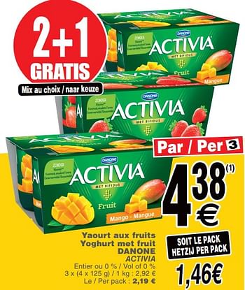 Promoties Yaourt aux fruits yoghurt met fruit danone activia - Danone - Geldig van 19/03/2019 tot 25/03/2019 bij Cora