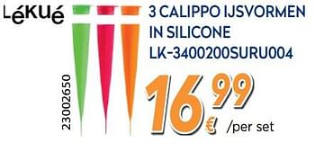 Promoties 3 calippo ijsvormen in silicone lk-3400200suru004 - Lékué - Geldig van 25/03/2019 tot 24/04/2019 bij Krefel