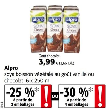 Promotions Alpro soya boisson végétale au goût vanille ou chocolat - Alpro - Valide de 13/03/2019 à 26/03/2019 chez Colruyt