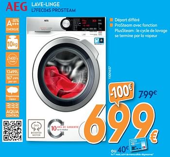 Promotions Aeg lave-linge l7fec04s prosteam - AEG - Valide de 25/03/2019 à 24/04/2019 chez Krefel