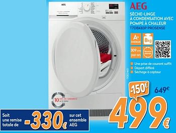 Promotions Aeg sèche-linge à condensation avec pompe à chaleur t7dbk83p prosense - AEG - Valide de 25/03/2019 à 24/04/2019 chez Krefel