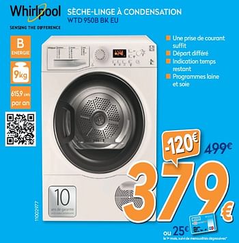 Promotions Whirlpool sèche-linge à condensation wtd 950b bk eu - Whirlpool - Valide de 25/03/2019 à 24/04/2019 chez Krefel