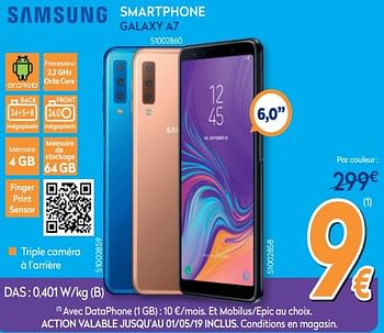 Promotions Samsung smartphone galaxy a7 - Samsung - Valide de 25/03/2019 à 24/04/2019 chez Krefel