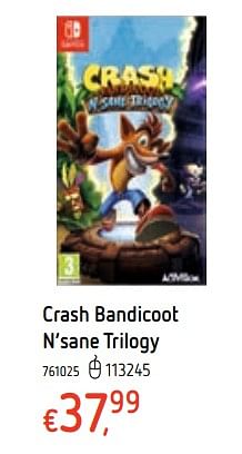 Promotions Crash bandicoot n`sane trilogy - Activision - Valide de 21/03/2019 à 22/04/2019 chez Dreamland
