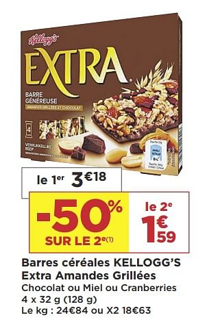 Promotions Barres céréales kellogg`s extra amandes grillées - Kellogg's - Valide de 19/03/2019 à 31/03/2019 chez Super Casino