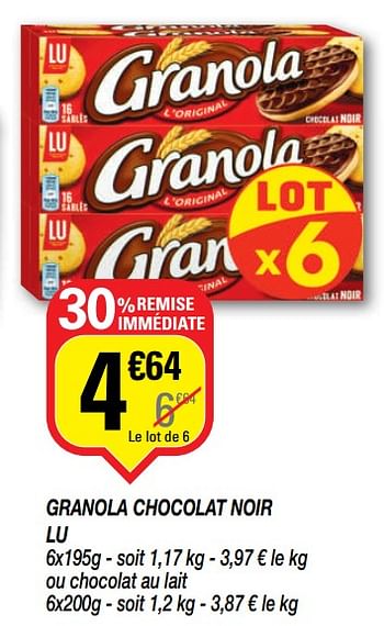 Promoties Granola chocolat noir lu - Lu - Geldig van 19/03/2019 tot 24/03/2019 bij Netto