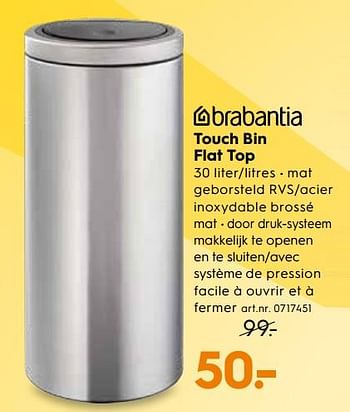 Promoties Touch bin flat top - Brabantia - Geldig van 20/03/2019 tot 02/04/2019 bij Blokker