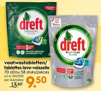 Promoties Vaatwastabletten -tablettes lave-vaisselle - Dreft - Geldig van 20/03/2019 tot 02/04/2019 bij Blokker