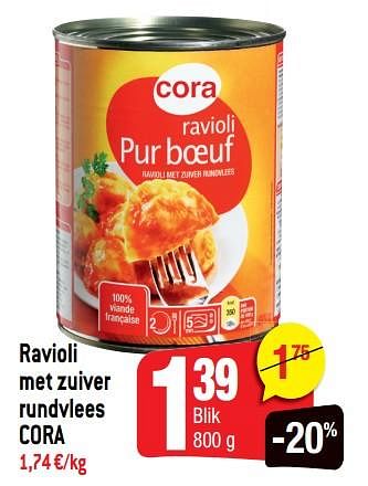 Promoties Ravioli met zuiver rundvlees cora - Huismerk - Smatch - Geldig van 20/03/2019 tot 26/03/2019 bij Smatch