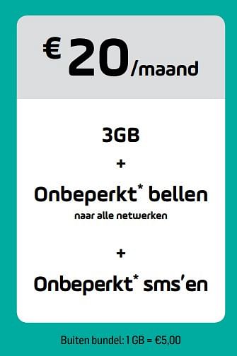 Promoties 3gb + onbeperkt bellen onbeperkt sms`en - Huismerk - Base - Geldig van 18/03/2019 tot 02/04/2019 bij Base