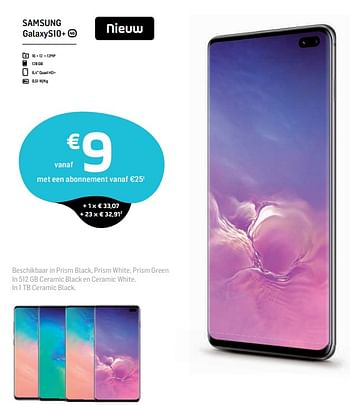 Promoties Samsung galaxys10+ - Samsung - Geldig van 18/03/2019 tot 02/04/2019 bij Base
