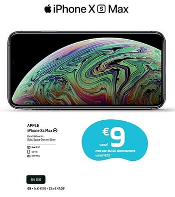 Promoties Apple iphone xs max 64 gb - Apple - Geldig van 18/03/2019 tot 02/04/2019 bij Base