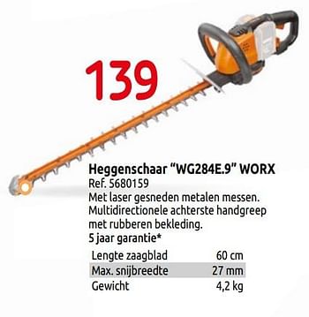 Promotions Worx heggenschaar wg284e.9 - Worx - Valide de 01/04/2019 à 30/06/2019 chez Brico