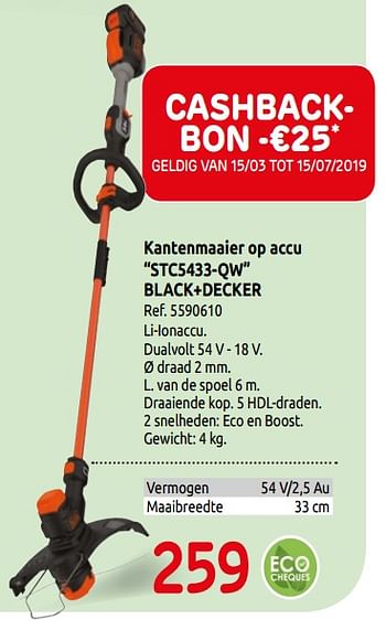 Promotions Kantenmaaier op accu stc5433-qw black+decker - Black & Descker - Valide de 01/04/2019 à 30/06/2019 chez Brico