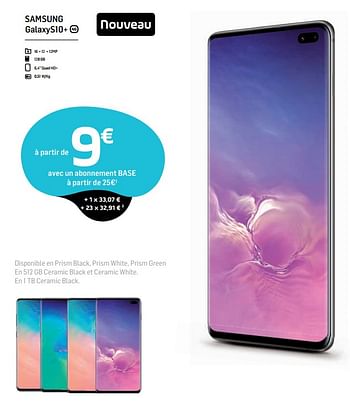 Promotions Samsung galaxys10+ - Samsung - Valide de 18/03/2019 à 02/04/2019 chez Base
