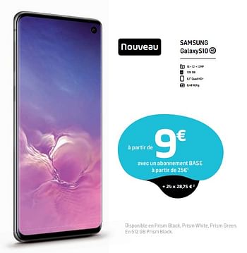 Promotions Samsung galaxys10 - Samsung - Valide de 18/03/2019 à 02/04/2019 chez Base