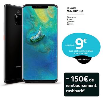 Promotions Huawei mate 20 pro - Huawei - Valide de 18/03/2019 à 02/04/2019 chez Base