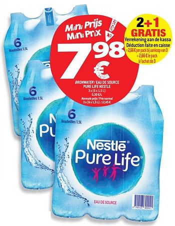 Promotions Bronwater - eau de source pure life nestle - Nestlé - Valide de 20/03/2019 à 26/03/2019 chez Match