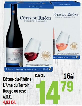 Promotions Côtes-du-rhône l`ame du terroir rouge ou rosé - Vins rouges - Valide de 13/03/2019 à 09/04/2019 chez Match