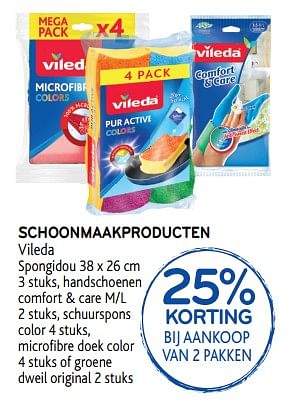Promoties 25% korting bij aankoop van 2 pakken schoonmaakproducten vileda - Vileda - Geldig van 27/03/2019 tot 09/04/2019 bij Alvo