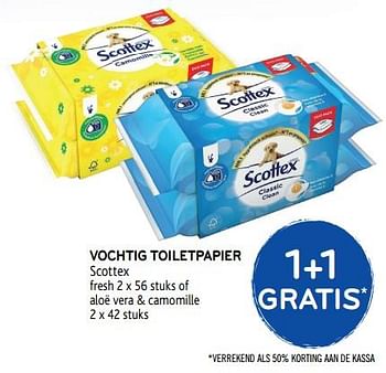 Promoties 1+1 gratis vochtig toiletpapier scottex - Scottex - Geldig van 27/03/2019 tot 09/04/2019 bij Alvo