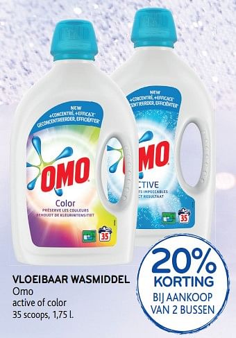 Promoties 20% korting bij aankoop van 2 bussen vloeibaar wasmiddel omo active of color - Omo - Geldig van 27/03/2019 tot 09/04/2019 bij Alvo
