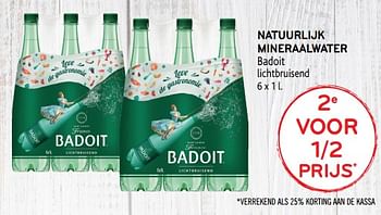 Promoties 2e voor 1-2 prijs natuurlijk mineraalwater badoit lichtbruisend - Badoit - Geldig van 27/03/2019 tot 09/04/2019 bij Alvo