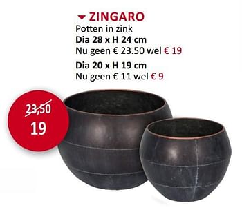 Promoties Zingaro potten in zink - Huismerk - Weba - Geldig van 20/03/2019 tot 22/04/2019 bij Weba