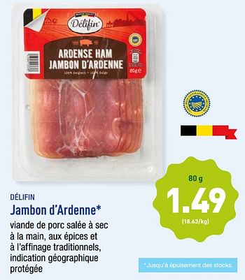 Promotions Jambon d`ardenne - Delifin - Valide de 25/03/2019 à 30/03/2019 chez Aldi