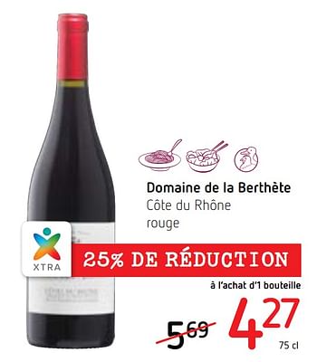 Promotions Domaine de la berthète côte du rhône rouge - Vins rouges - Valide de 28/03/2019 à 10/04/2019 chez Spar (Colruytgroup)