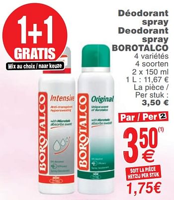 Promoties Déodorant spray deodorant spray borotalco - Borotalco - Geldig van 26/03/2019 tot 01/04/2019 bij Cora